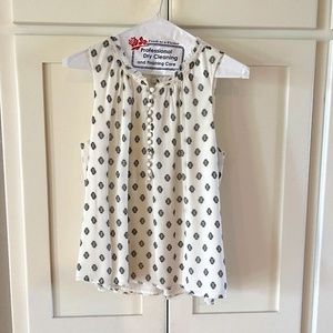 J. Crew 100% Silk Shell with button details, Cream with black print, Size 2